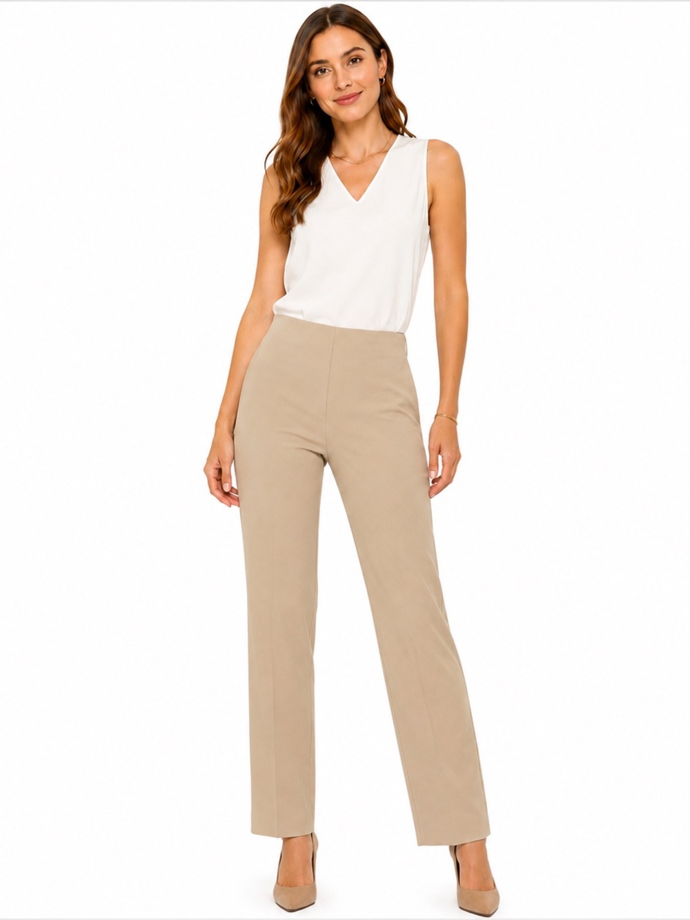 Luxe Eleven Beige Straight Leg Side Zip Stretch Dress Pants Size 10